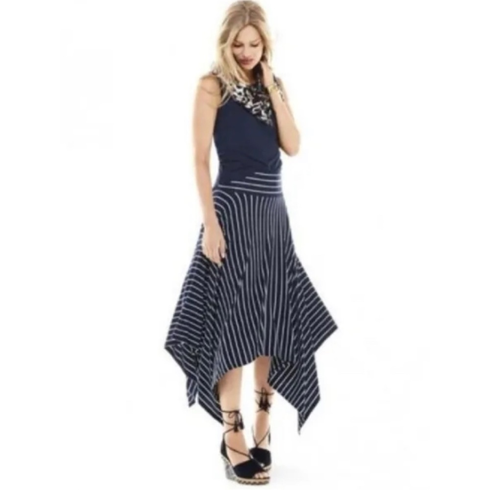 CAbi Striped Asymmetrical Hem Twirl Skirt